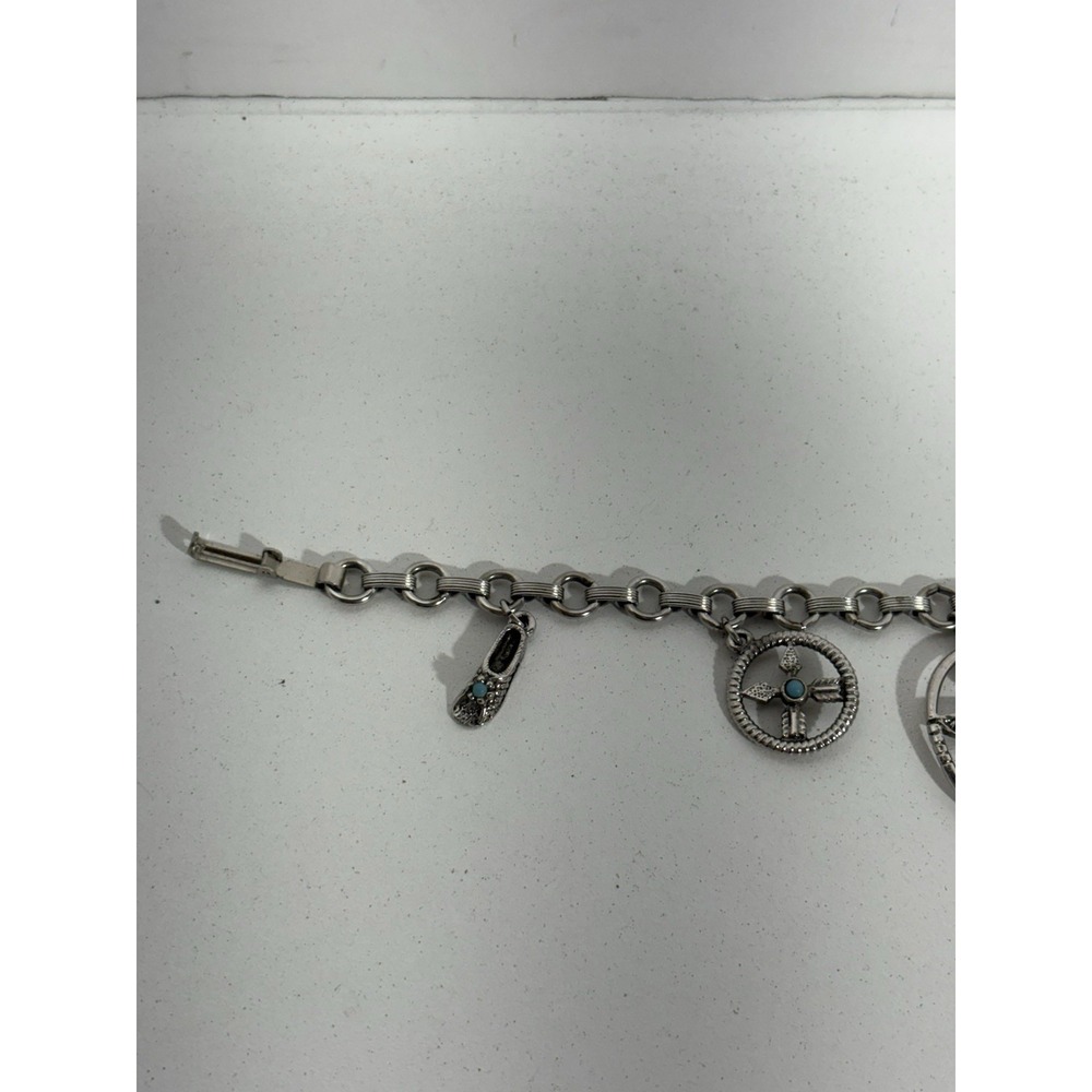 Vintage 1970s Native American Indian Charm 7" Bracelet W/ Turquoise Accents - Picture 2 of 10